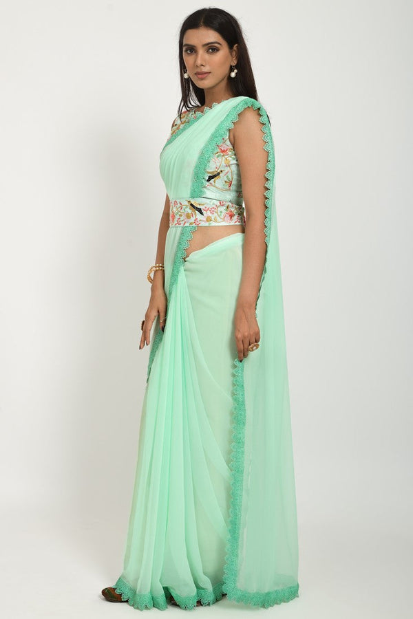 Beautiful Green Color Georgette Fabric Designer Saree