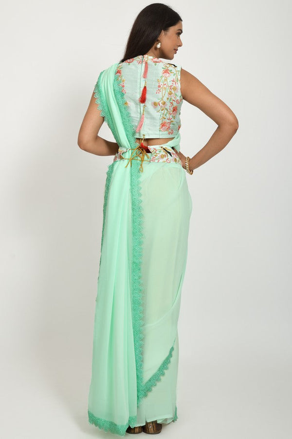 Beautiful Green Color Georgette Fabric Designer Saree