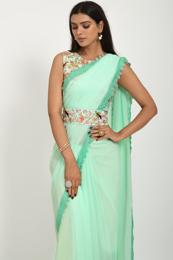 Beautiful Green Color Georgette Fabric Designer Saree