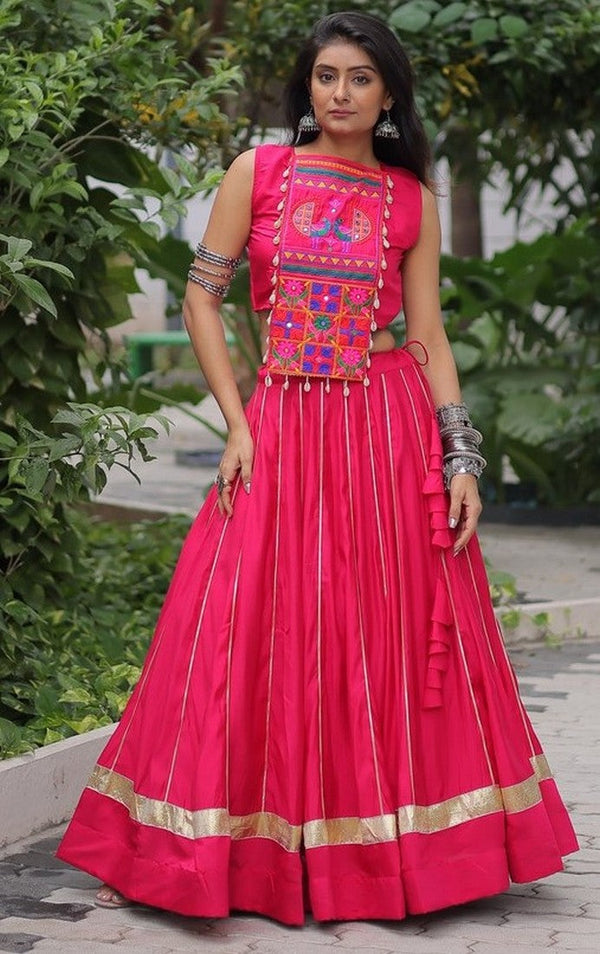 Lovely Pink Color Roman Fabric Party Wear Lehenga