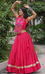 Lovely Pink Color Roman Fabric Party Wear Lehenga