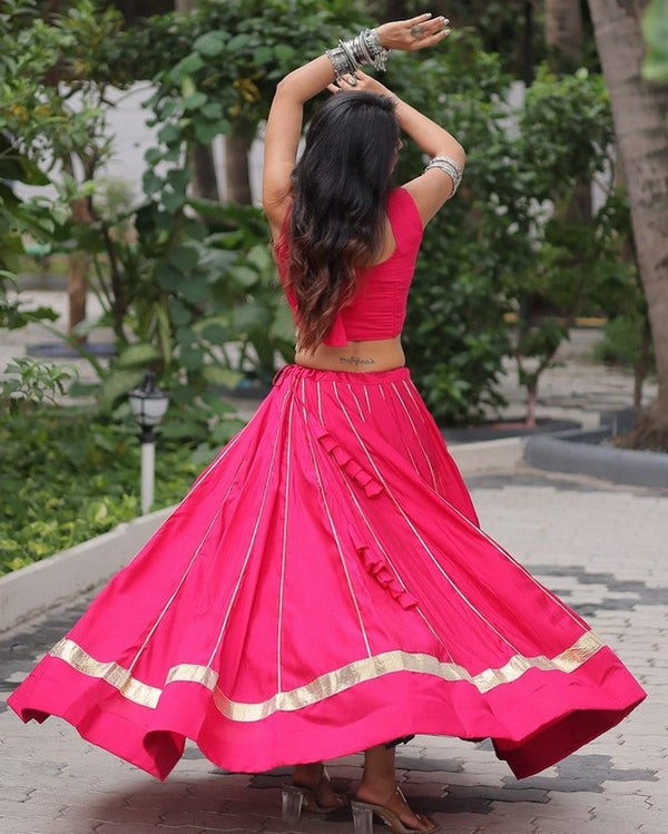 Lovely Pink Color Roman Fabric Party Wear Lehenga