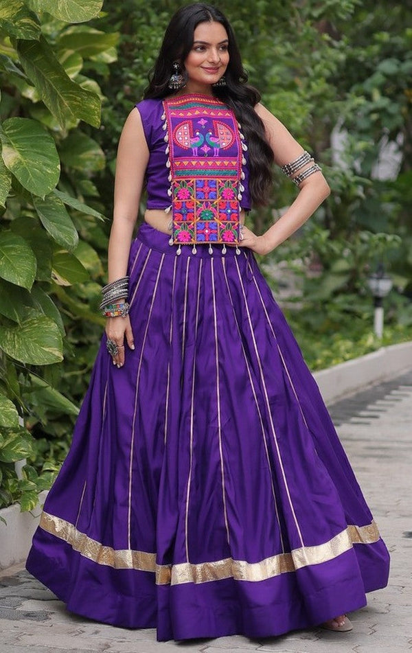 Lovely Purple Color Roman Fabric Party Wear Lehenga