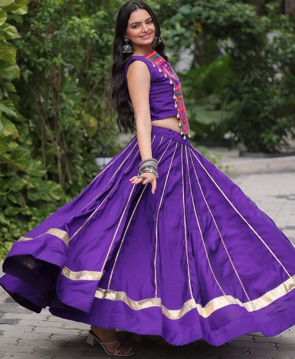 Lovely Purple Color Roman Fabric Party Wear Lehenga