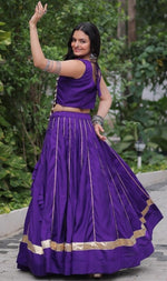 Lovely Purple Color Roman Fabric Party Wear Lehenga