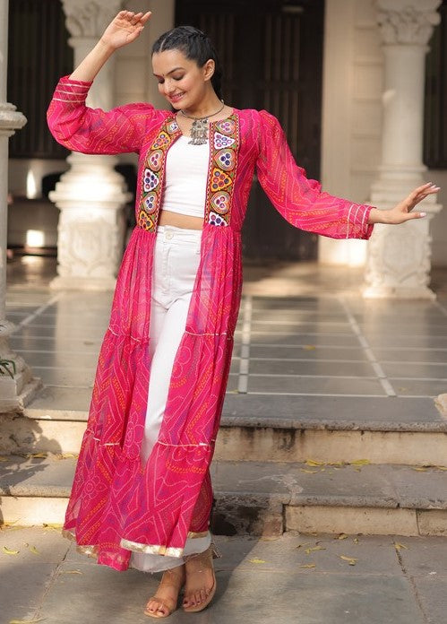 Amazing Pink Color Georgette Fabric Designer Kurti