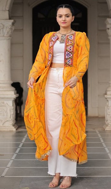 Amazing Yellow Color Georgette Fabric Designer Kurti