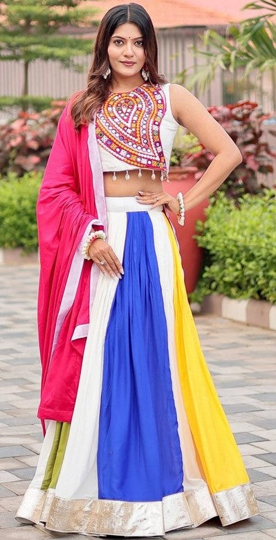 Amazing Multi Color Cotton Fabric Party Wear Lehenga
