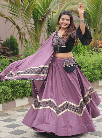 Amazing Purple Color Cotton Fabric Party Wear Lehenga