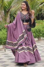 Amazing Purple Color Cotton Fabric Party Wear Lehenga