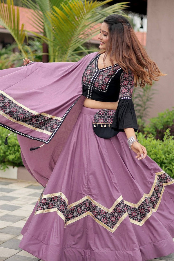 Amazing Purple Color Cotton Fabric Party Wear Lehenga