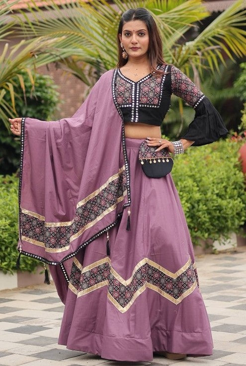 Amazing Purple Color Cotton Fabric Party Wear Lehenga