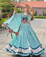 Amazing Aqua Color Cotton Fabric Party Wear Lehenga
