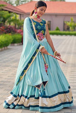 Amazing Aqua Color Cotton Fabric Party Wear Lehenga