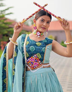 Amazing Aqua Color Cotton Fabric Party Wear Lehenga