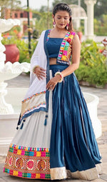 Amazing Teal Color Cotton Fabric Party Wear Lehenga
