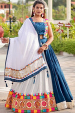 Amazing Teal Color Cotton Fabric Party Wear Lehenga