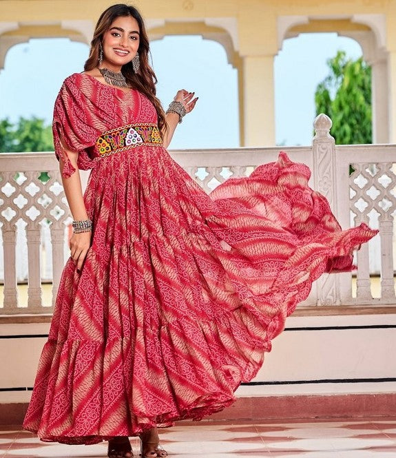 Striking Red Color Georgette Fabric Gown