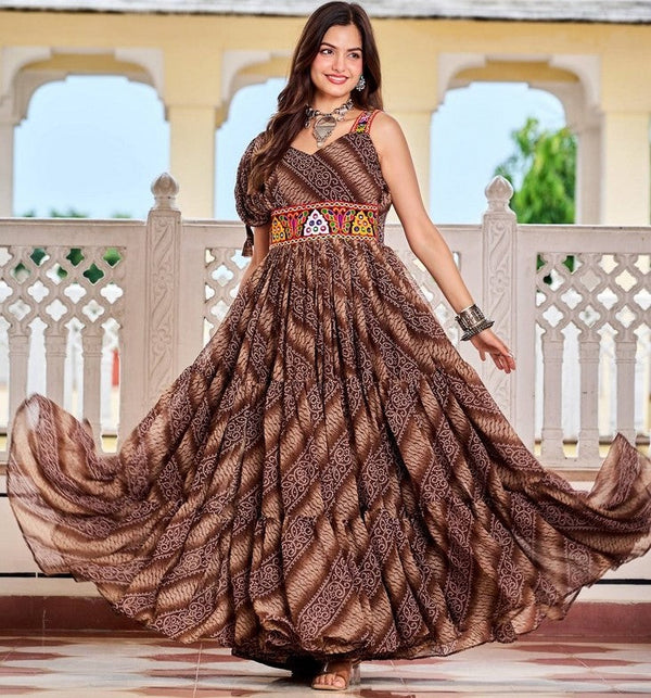 Striking Brown Color Georgette Fabric Gown