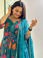 Striking Turquoise Color Georgette Fabric Designer Suit