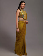 Lovely Mustard Color Lycra Fabric Partywear Saree