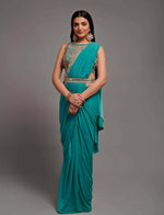 Lovely Teal Color Lycra Fabric Partywear Saree