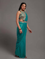Lovely Teal Color Lycra Fabric Partywear Saree