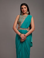 Lovely Teal Color Lycra Fabric Partywear Saree