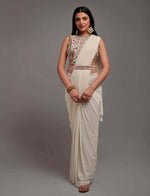Lovely White Color Lycra Fabric Partywear Saree