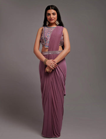 Lovely Wine Color Lycra Fabric Partywear Saree