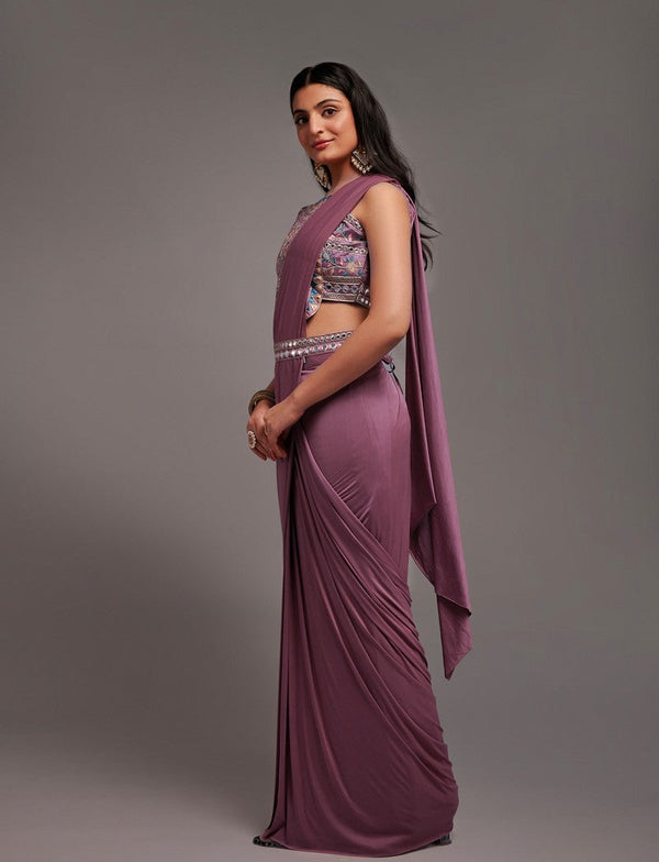 Lovely Wine Color Lycra Fabric Partywear Saree