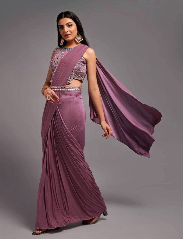 Lovely Wine Color Lycra Fabric Partywear Saree