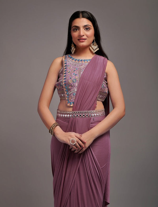 Lovely Wine Color Lycra Fabric Partywear Saree
