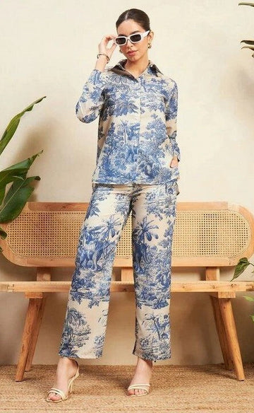 Amazing Blue Color Rayon Fabric Cord Set
