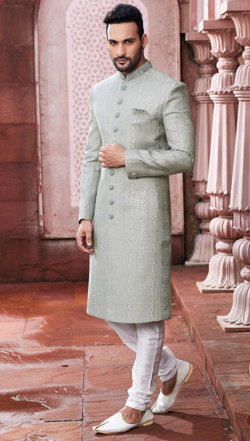 Ideal Green Color Art Silk Fabric Sherwani