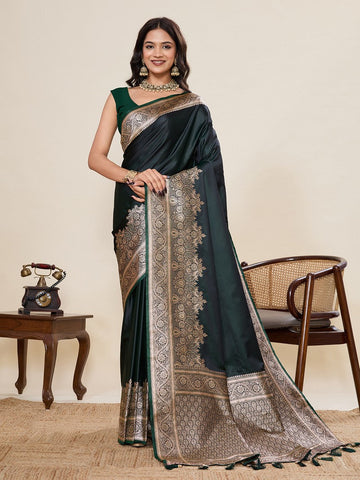Ideal Green Color Satin Fabric Partywear Saree