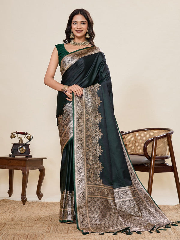Ideal Green Color Satin Fabric Partywear Saree