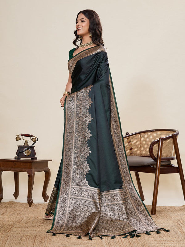 Ideal Green Color Satin Fabric Partywear Saree
