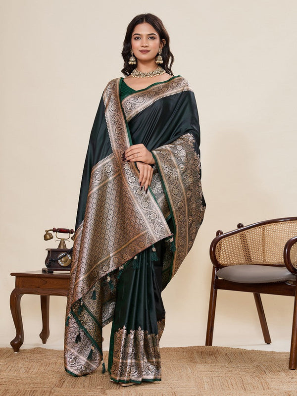 Ideal Green Color Satin Fabric Partywear Saree