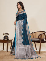 Ideal Teal Color Satin Fabric Partywear Saree