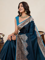 Ideal Teal Color Satin Fabric Partywear Saree