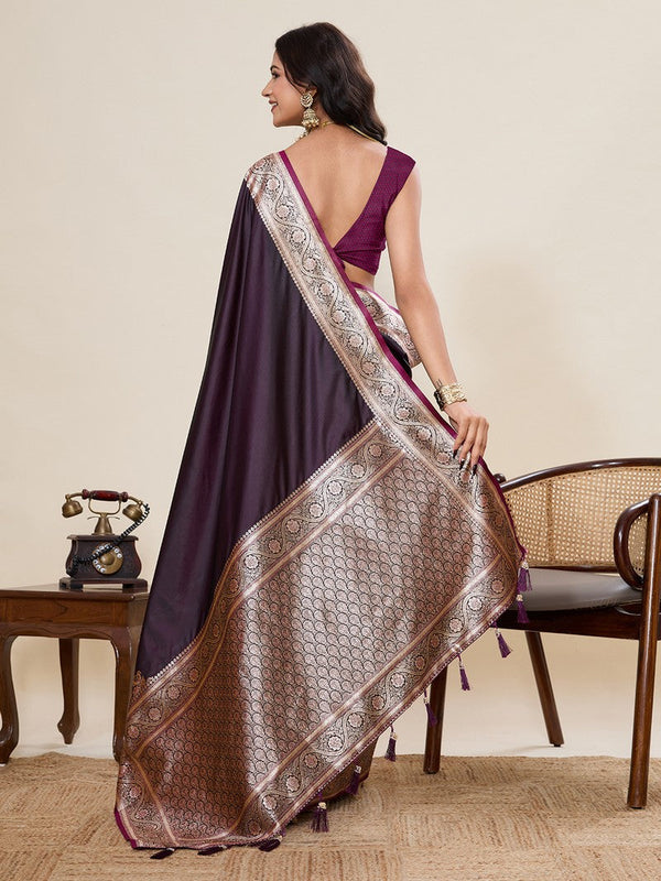 Ideal Wine Color Satin Fabric Partywear Saree