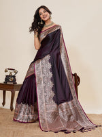 Ideal Wine Color Satin Fabric Partywear Saree