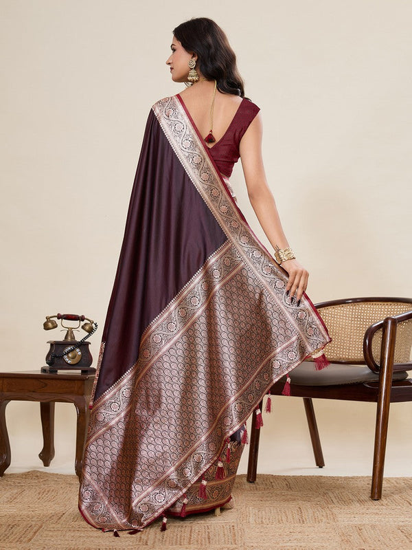 Ideal Brown Color Satin Fabric Partywear Saree