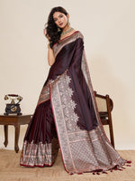 Ideal Brown Color Satin Fabric Partywear Saree