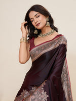 Ideal Brown Color Satin Fabric Partywear Saree