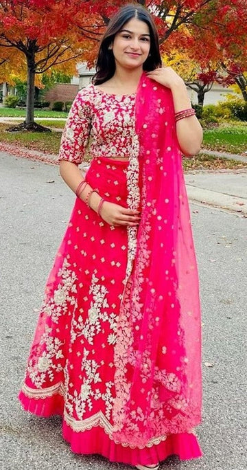 Amazing Pink Color Net Fabric Party Wear Lehenga