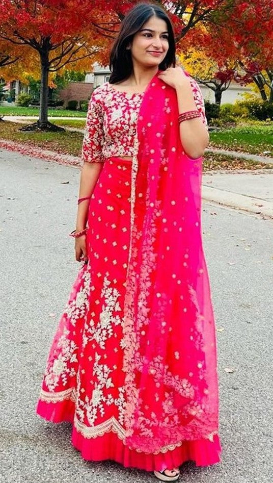 Amazing Pink Color Net Fabric Party Wear Lehenga