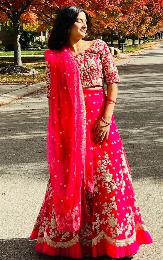 Amazing Pink Color Net Fabric Party Wear Lehenga