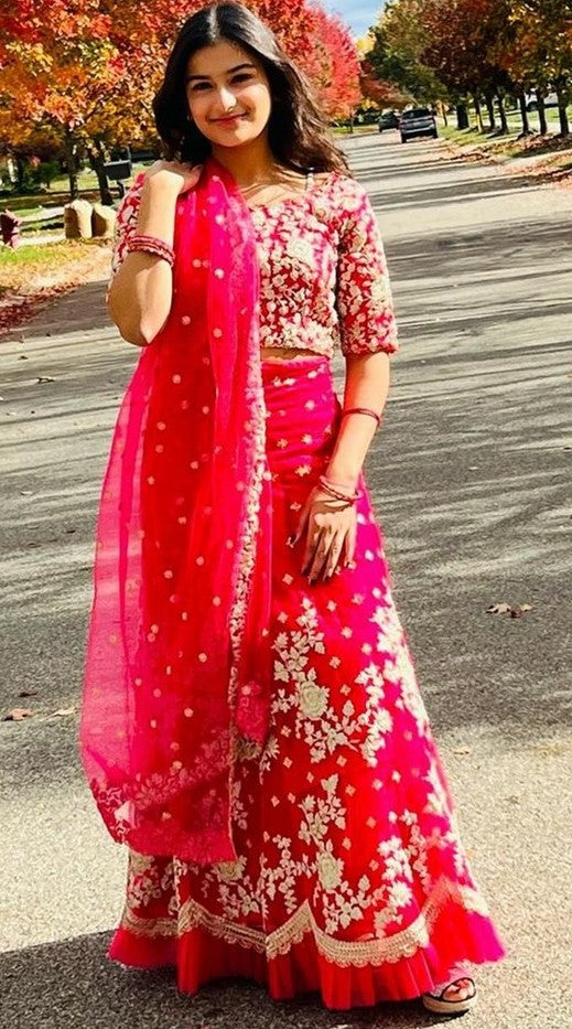 Amazing Pink Color Net Fabric Party Wear Lehenga